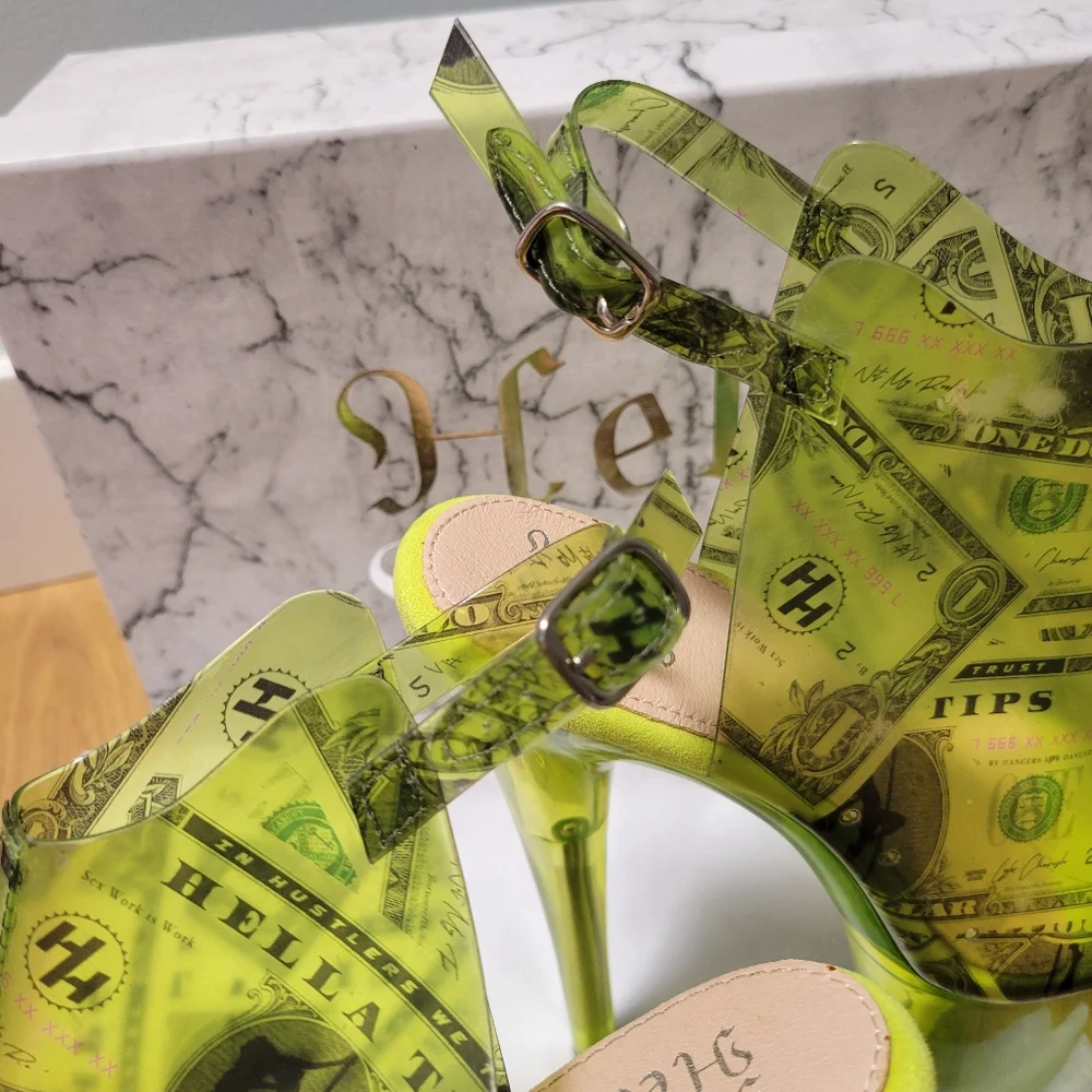 Hella Heels Dancing Dollar$ Stiletto Lime - Picture 3 of 16